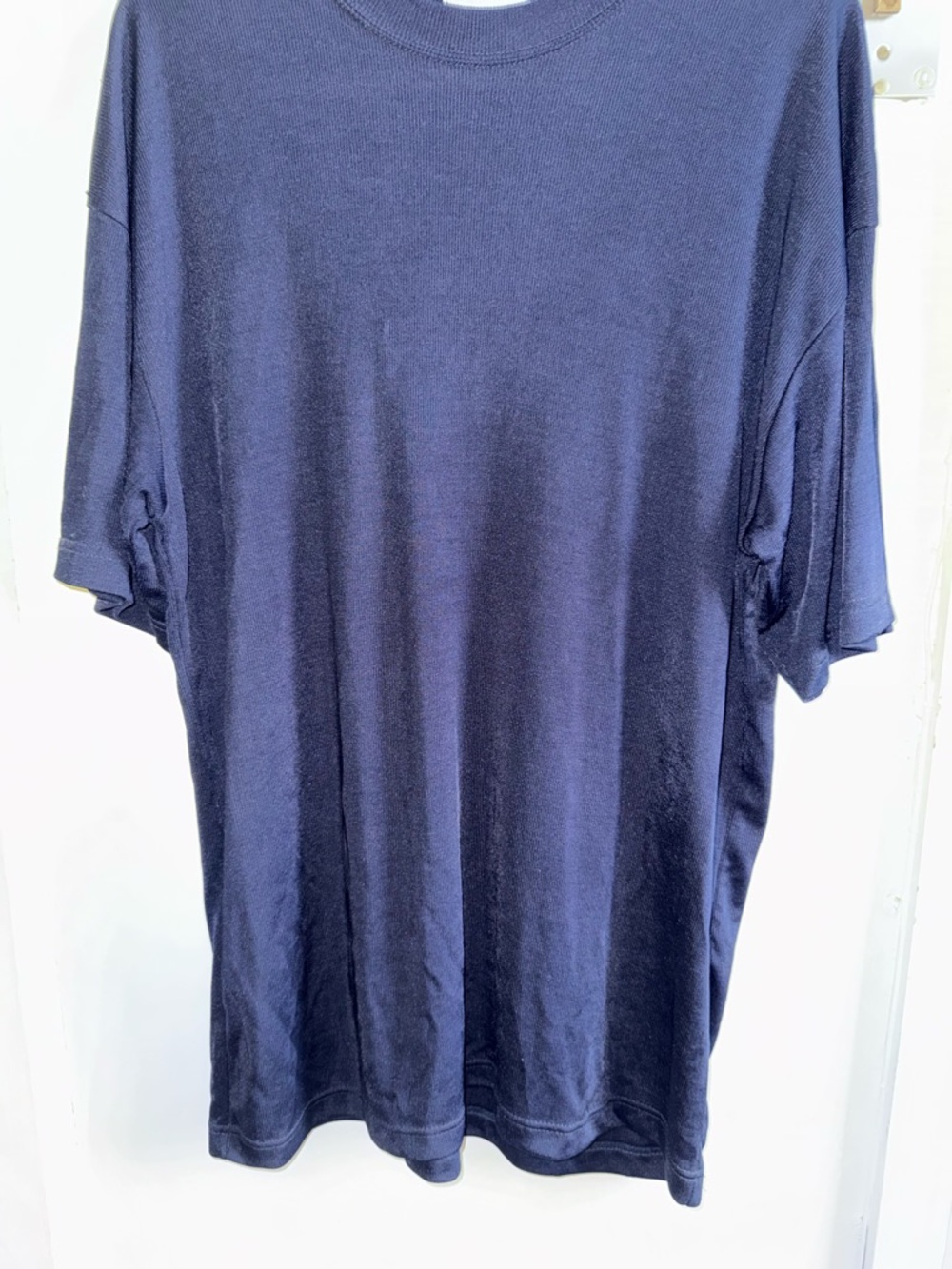 Le Monde Collection XXL Solid Blue Geometric Textured Short Sleeve Top